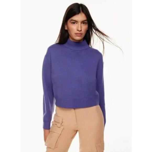 Aritzia Wilfred Free Harper Sweater Merino Wool Cropped Mockneck Purple Size M - Picture 1 of 7